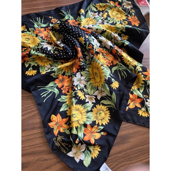 Kathy Lee Collection black white polka dots with flowers scarf - Picture 1 of 5